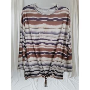 Misslook Women Blouse Size XL Long Sleeve Wave Pattern Tans Grey White Retro y2k